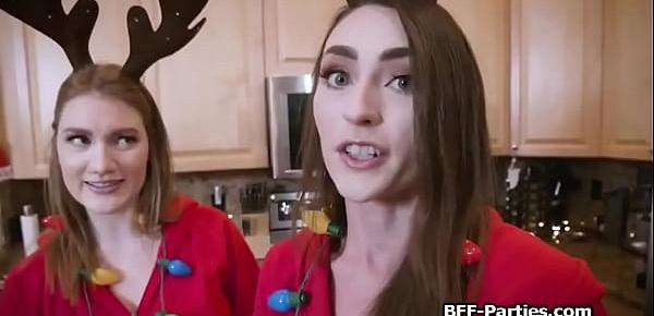  Busty babes spicing up xmas cookie making with a cock